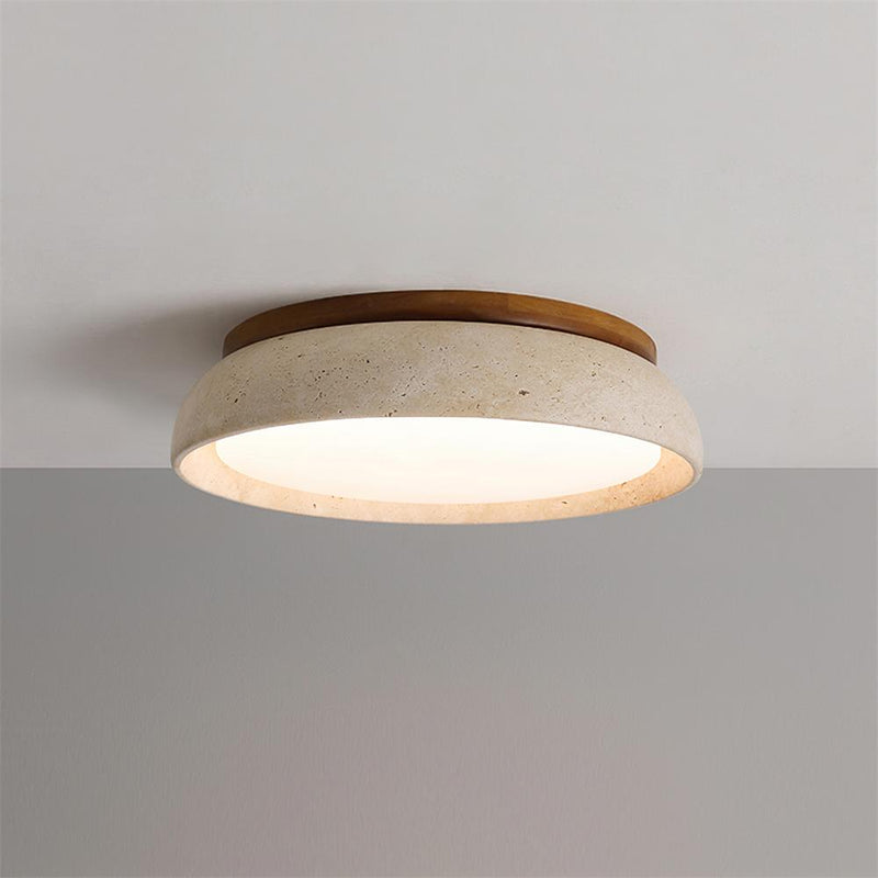 Tervano Plafondlamp – Travertin met Houten Basis en Geïntegreerde LED