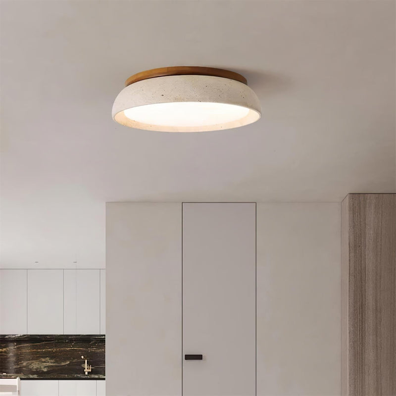 Tervano Plafondlamp – Travertin met Houten Basis en Geïntegreerde LED