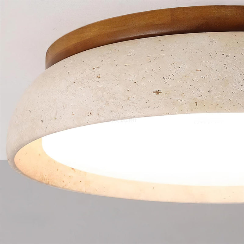 Tervano Plafondlamp – Travertin met Houten Basis en Geïntegreerde LED