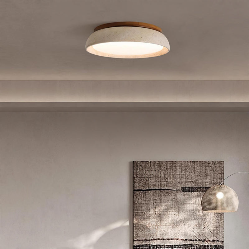 Tervano Plafondlamp – Travertin met Houten Basis en Geïntegreerde LED