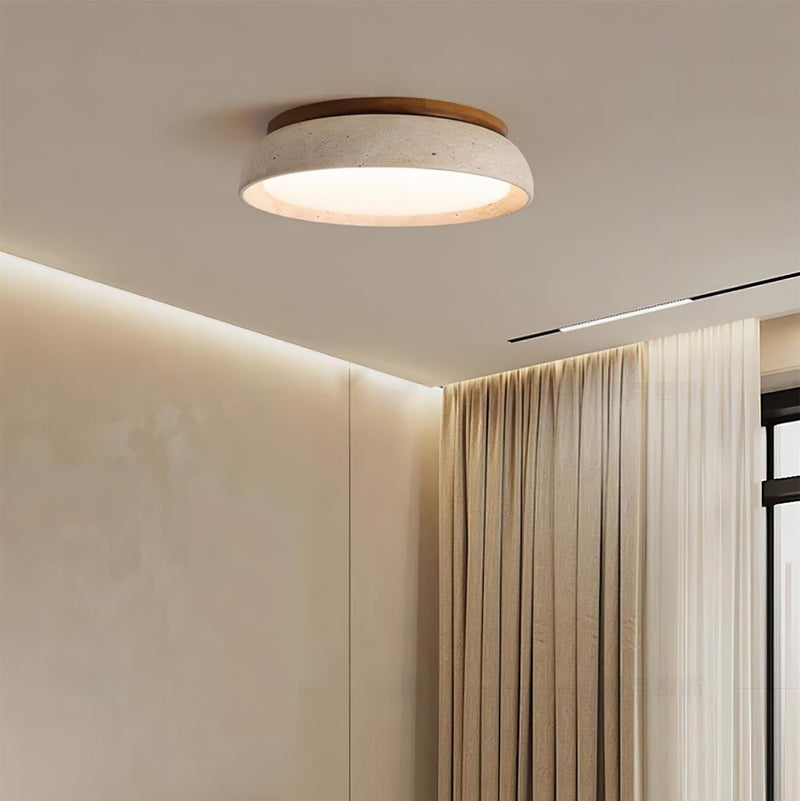 Tervano Plafondlamp – Travertin met Houten Basis en Geïntegreerde LED