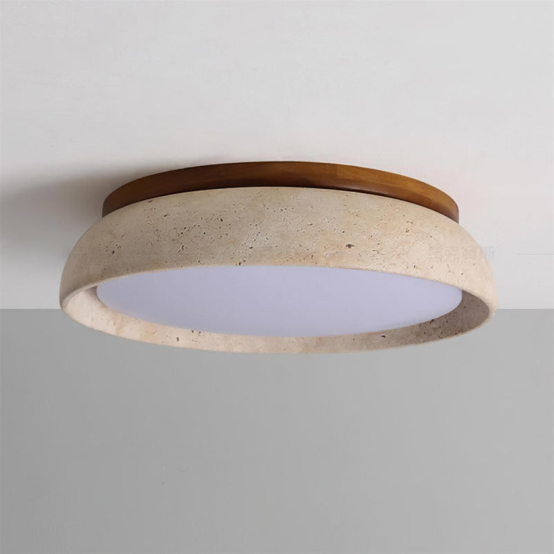Tervano Plafondlamp – Travertin met Houten Basis en Geïntegreerde LED