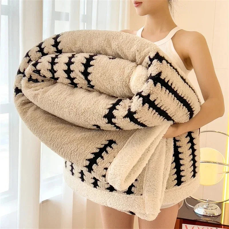 Dubbelzijdige Plaid met Geometrisch Patroon en Sherpa Fleece – Zacht, Warm en Decoratief
