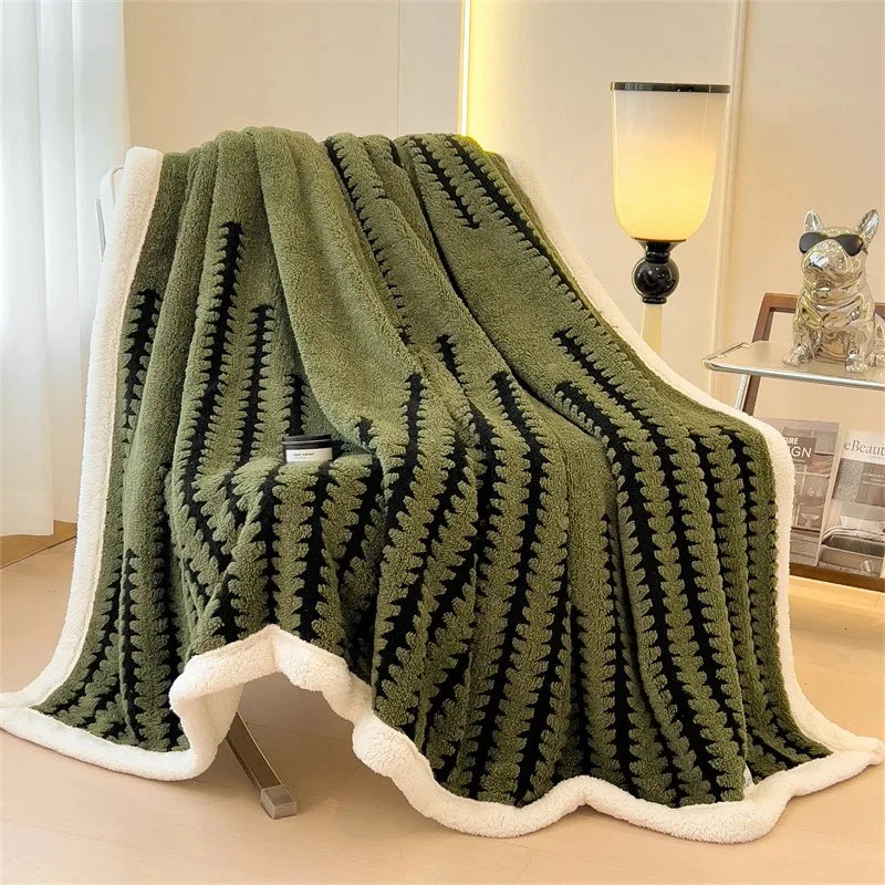Dubbelzijdige Plaid met Geometrisch Patroon en Sherpa Fleece – Zacht, Warm en Decoratief