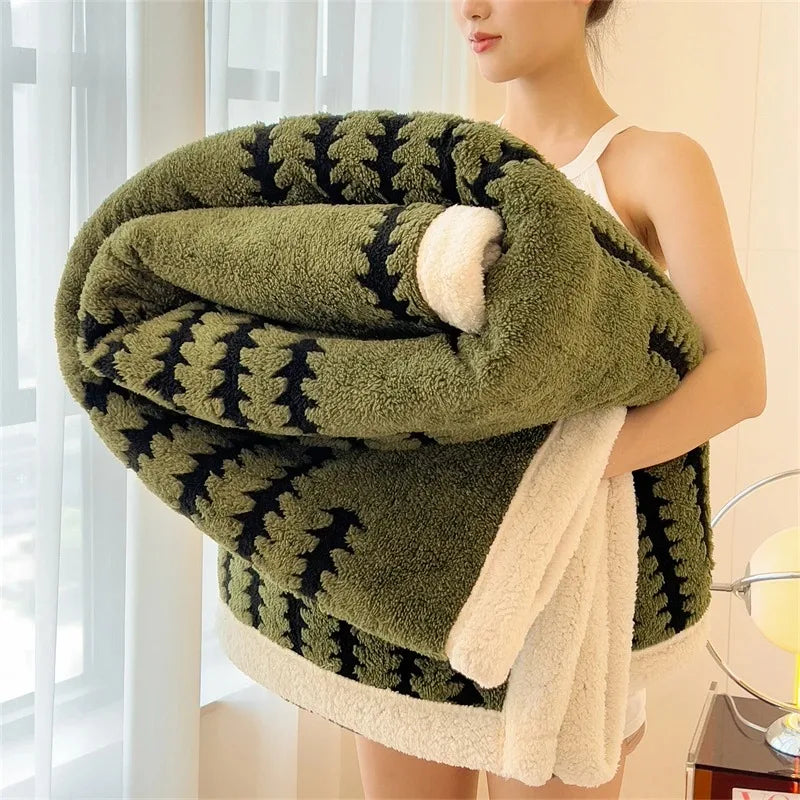Dubbelzijdige Plaid met Geometrisch Patroon en Sherpa Fleece – Zacht, Warm en Decoratief