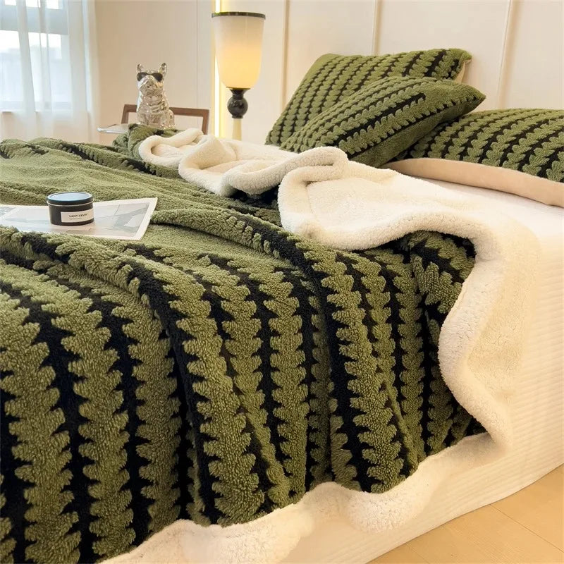 Dubbelzijdige Plaid met Geometrisch Patroon en Sherpa Fleece – Zacht, Warm en Decoratief
