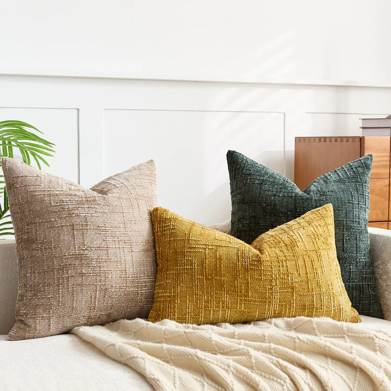 Chenille Kussenhoes met Bamboe Structuur voor Luxe en Warm Interieur