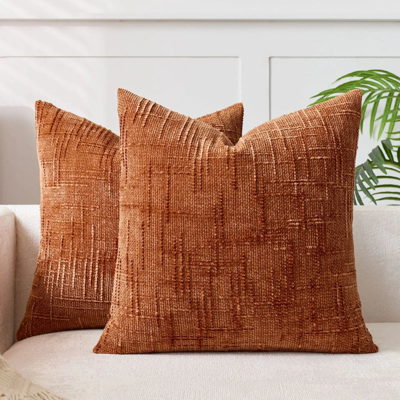 Chenille Kussenhoes met Bamboe Structuur voor Luxe en Warm Interieur