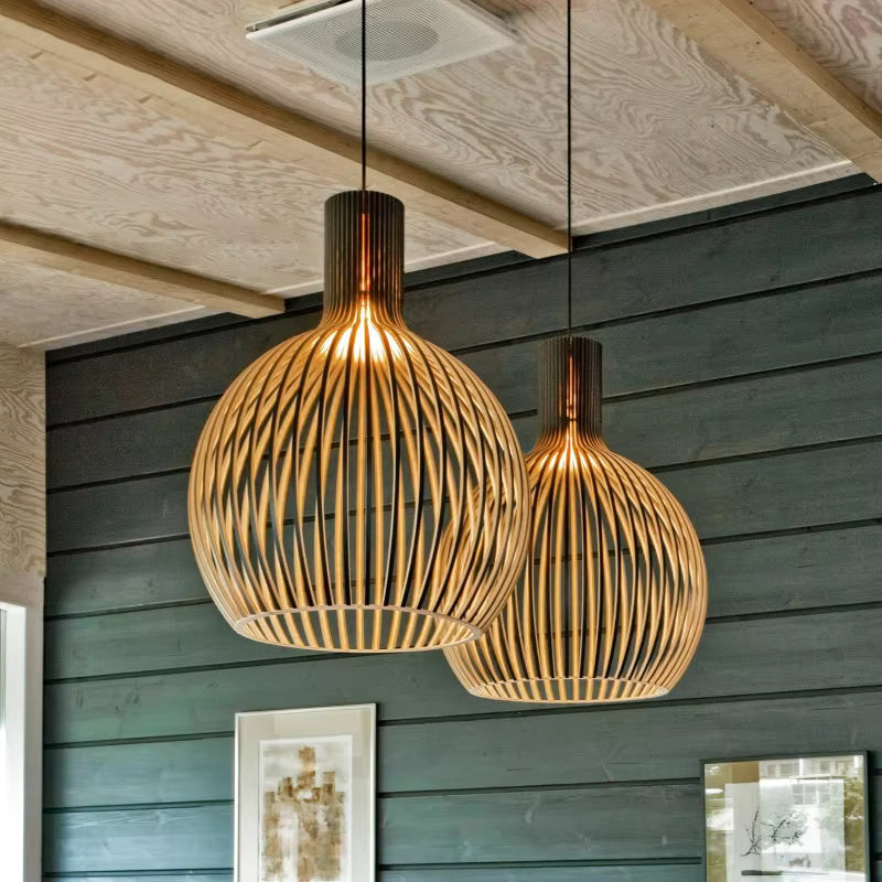 Orvella Hanglamp – Organisch Houtdesign met Open Structuur