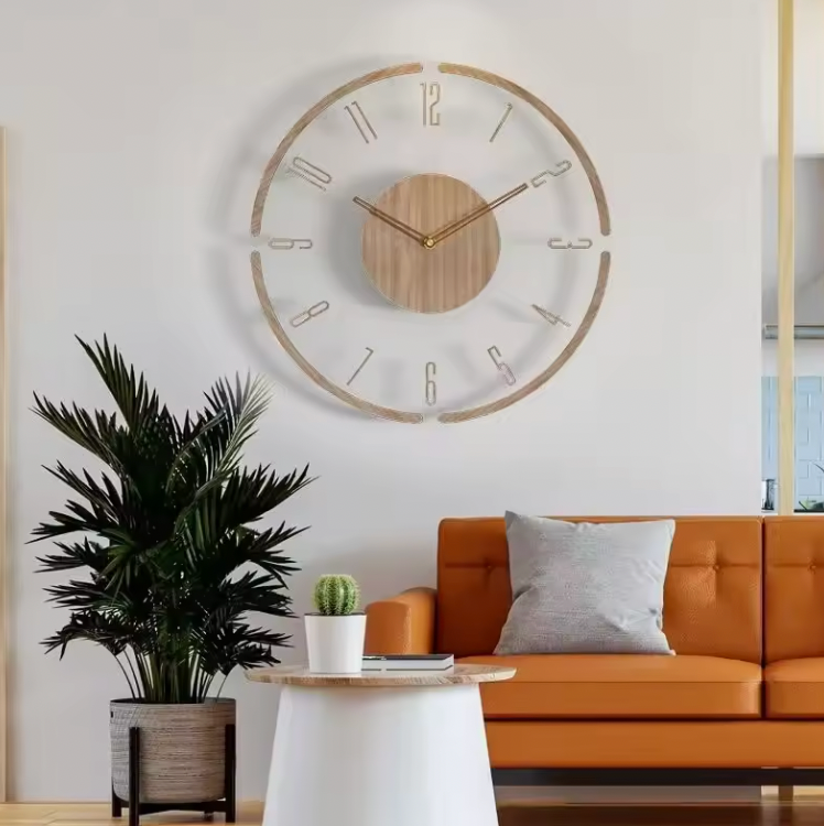 Avenora Wandklok – Hout Ontwerp met Stil Quartz-Uurwerk