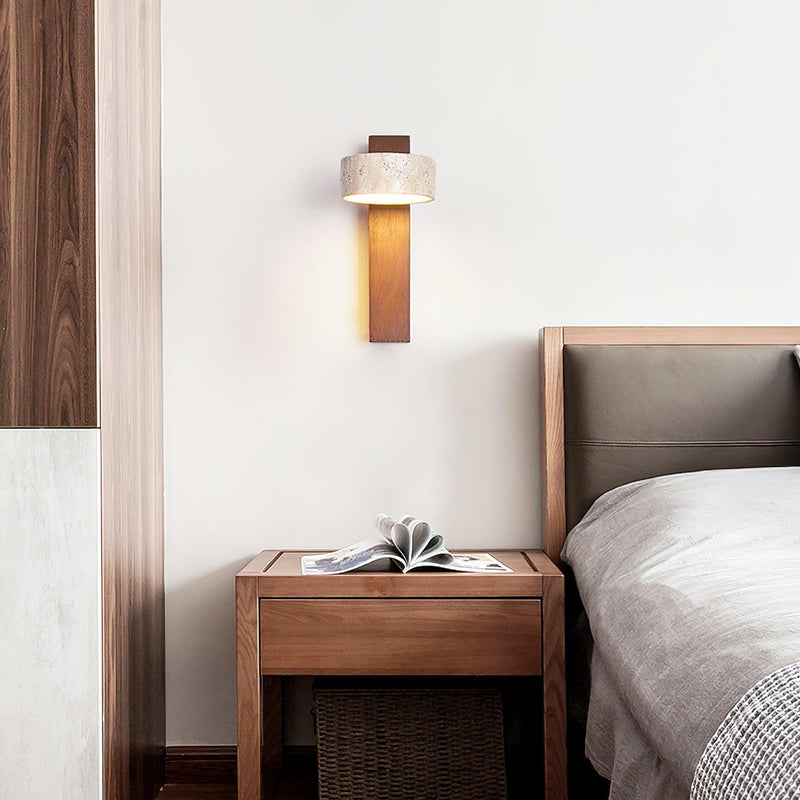 Arvynor Wandlamp – Travertijn en Hout met Geïntegreerde LED