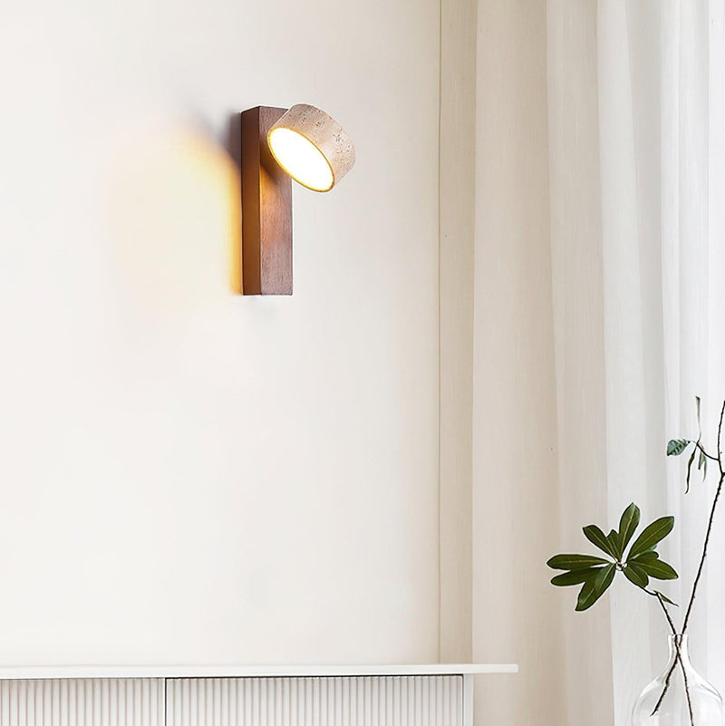 Arvynor Wandlamp – Travertijn en Hout met Geïntegreerde LED