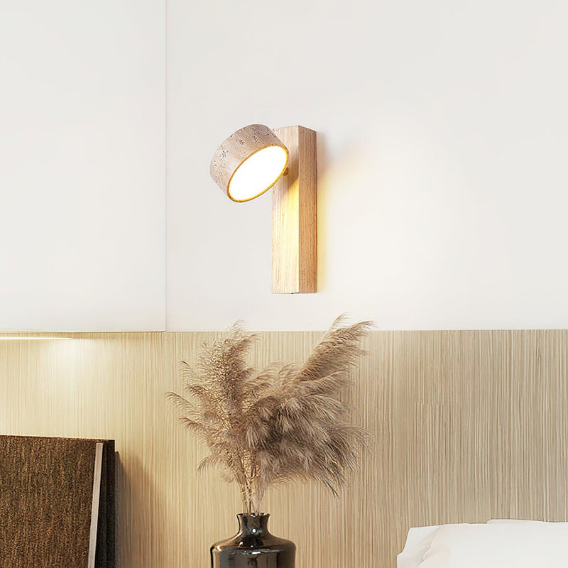 Arvynor Wandlamp – Travertijn en Hout met Geïntegreerde LED