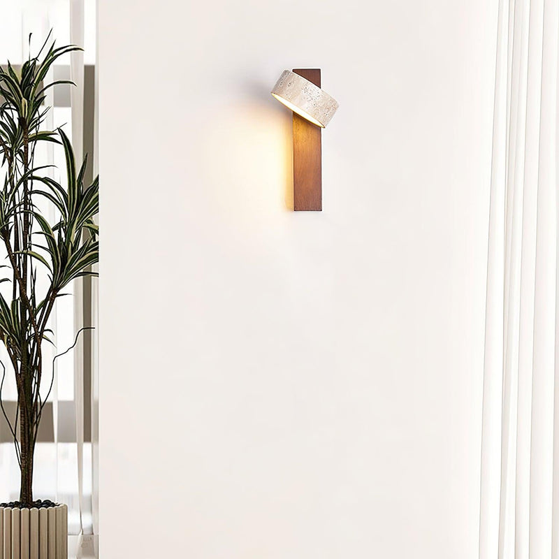 Arvynor Wandlamp – Travertijn en Hout met Geïntegreerde LED