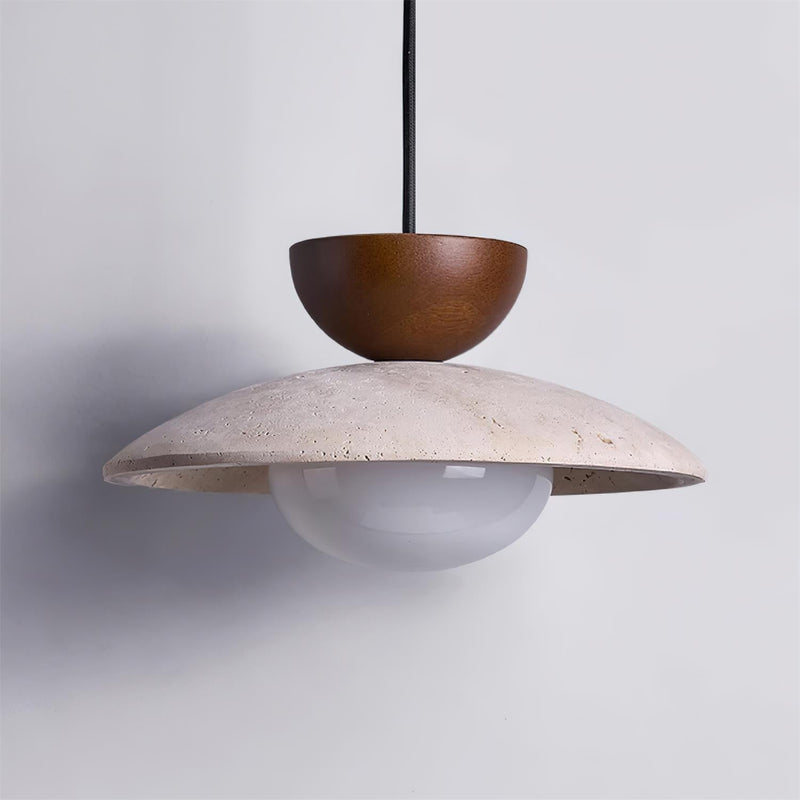 Virelora Hanglamp – Travertin en Hout met Glazen Detail