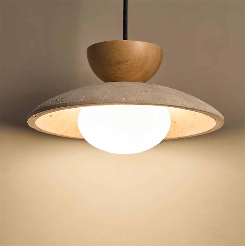 Virelora Hanglamp – Travertin en Hout met Glazen Detail
