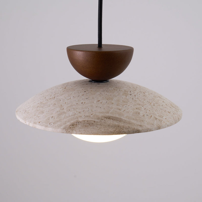 Virelora Hanglamp – Travertin en Hout met Glazen Detail