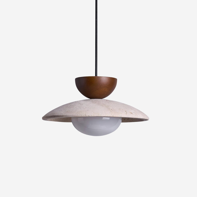 Virelora Hanglamp – Travertin en Hout met Glazen Detail