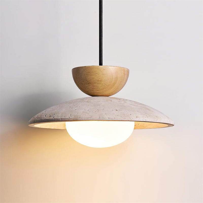 Virelora Hanglamp – Travertin en Hout met Glazen Detail