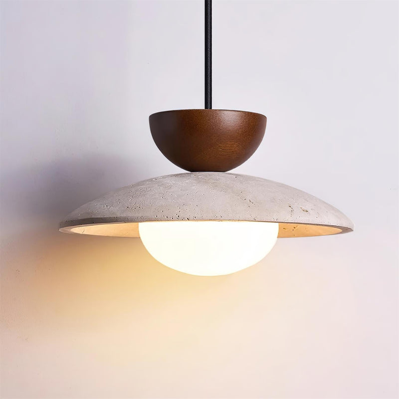 Virelora Hanglamp – Travertin en Hout met Glazen Detail