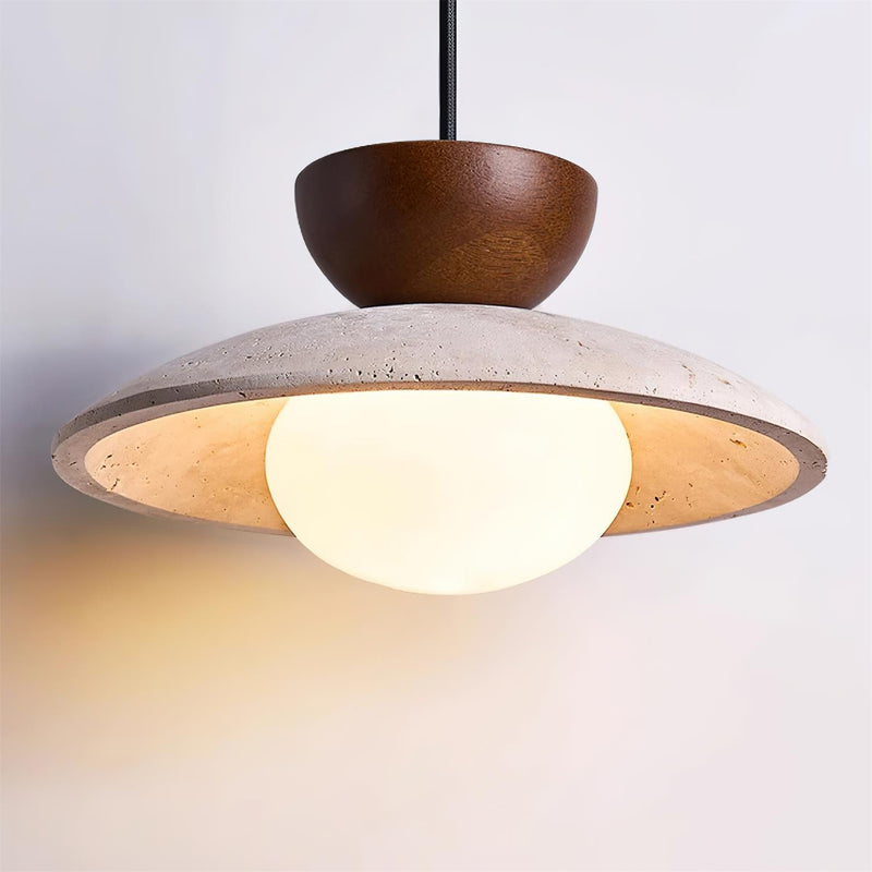 Virelora Hanglamp – Travertin en Hout met Glazen Detail