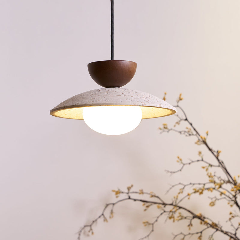 Virelora Hanglamp – Travertin en Hout met Glazen Detail