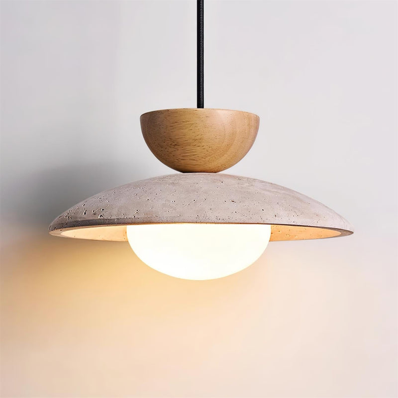 Virelora Hanglamp – Travertin en Hout met Glazen Detail