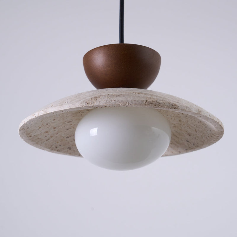 Virelora Hanglamp – Travertin en Hout met Glazen Detail