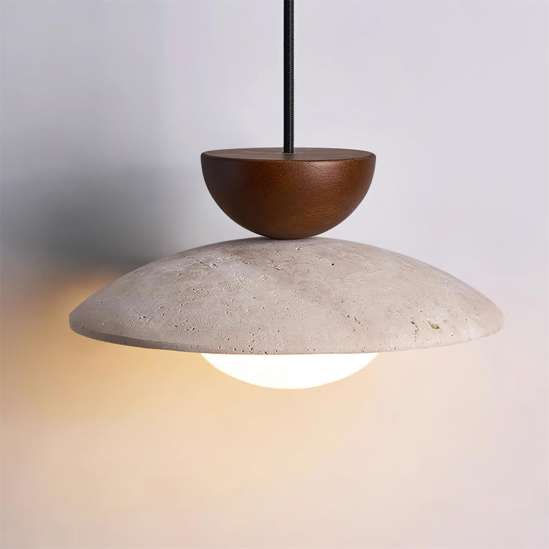 Virelora Hanglamp – Travertin en Hout met Glazen Detail