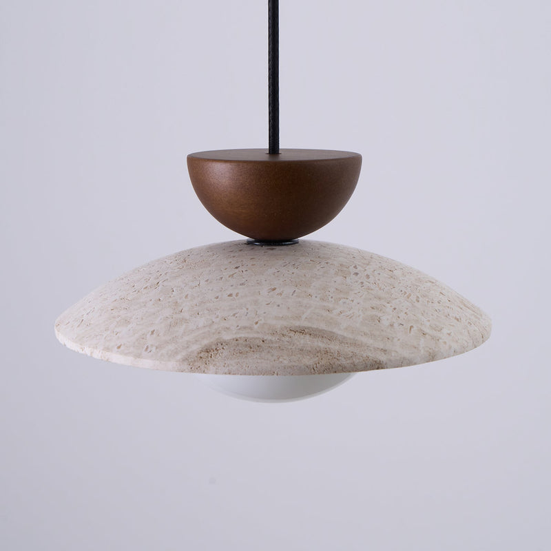 Virelora Hanglamp – Travertin en Hout met Glazen Detail