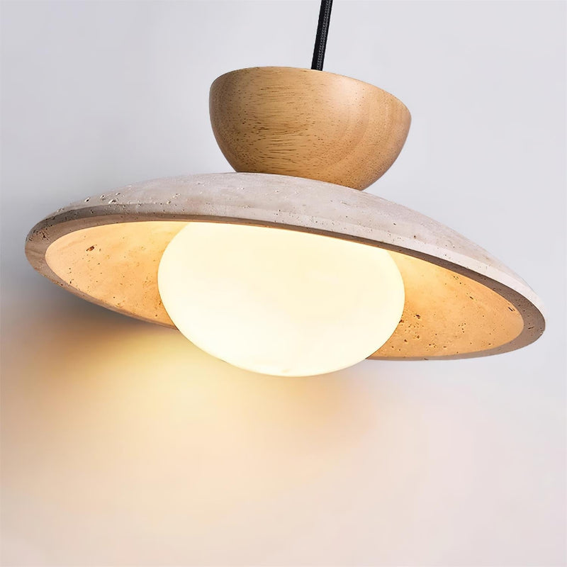 Virelora Hanglamp – Travertin en Hout met Glazen Detail