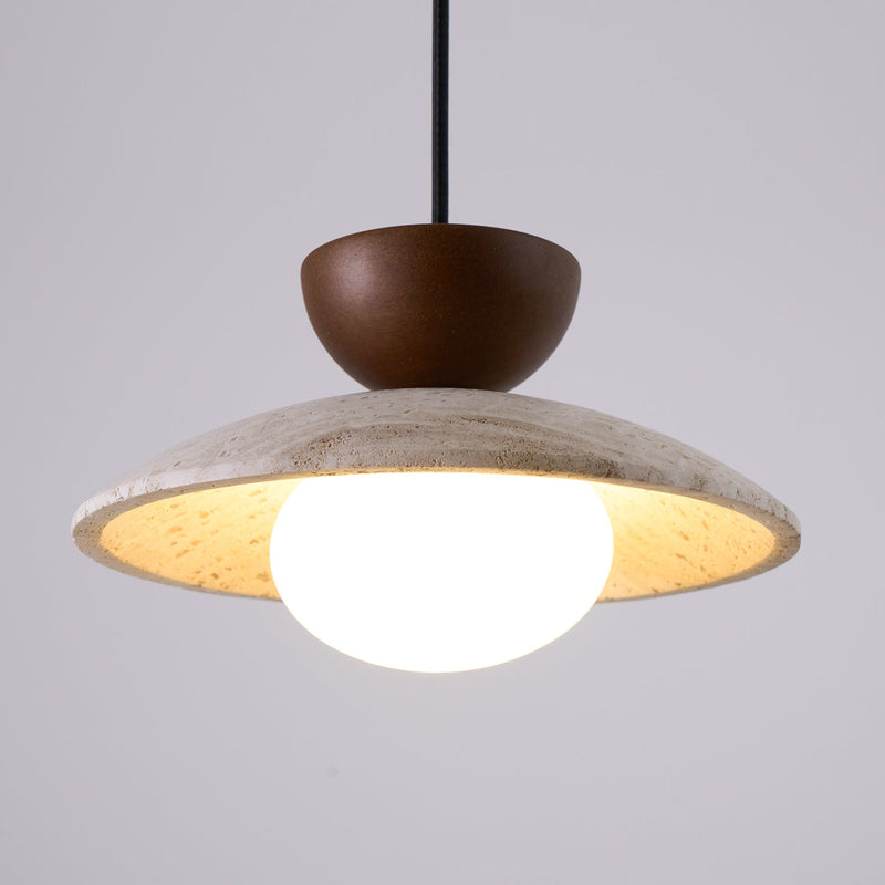 Virelora Hanglamp – Travertin en Hout met Glazen Detail