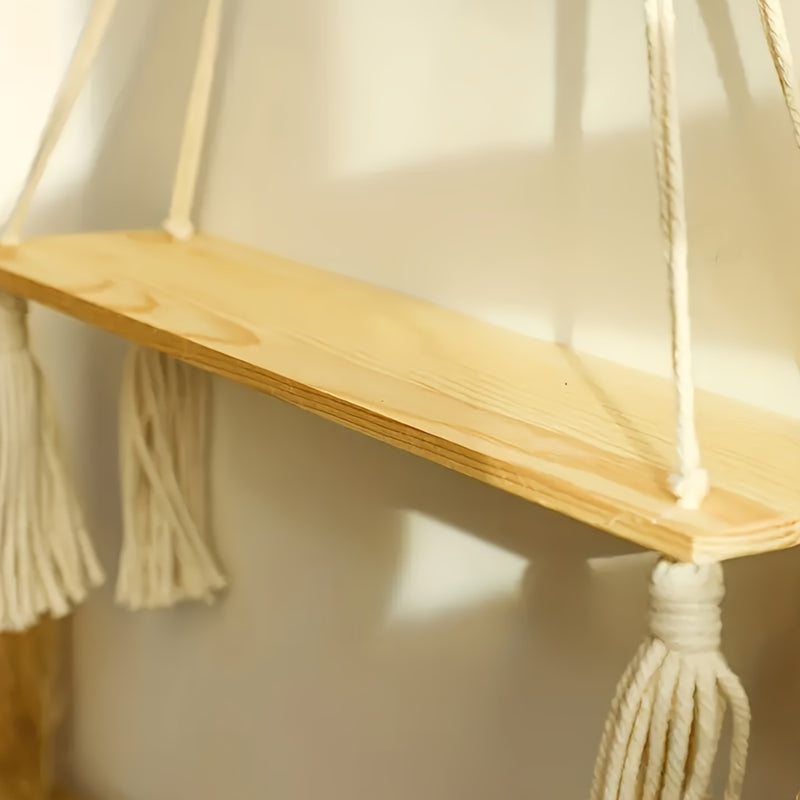 Lunessa Wandrek – Boho Houten Plank met Decoratieve Kwastjes