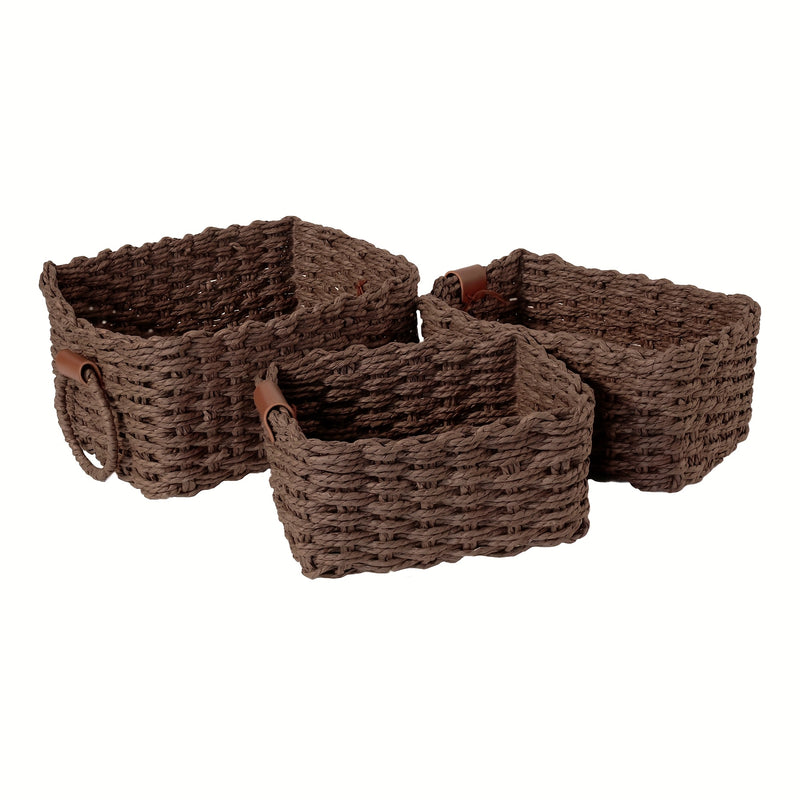 Brevana Boho-Stijl Opbergmanden – Set van 3 met Handvatten