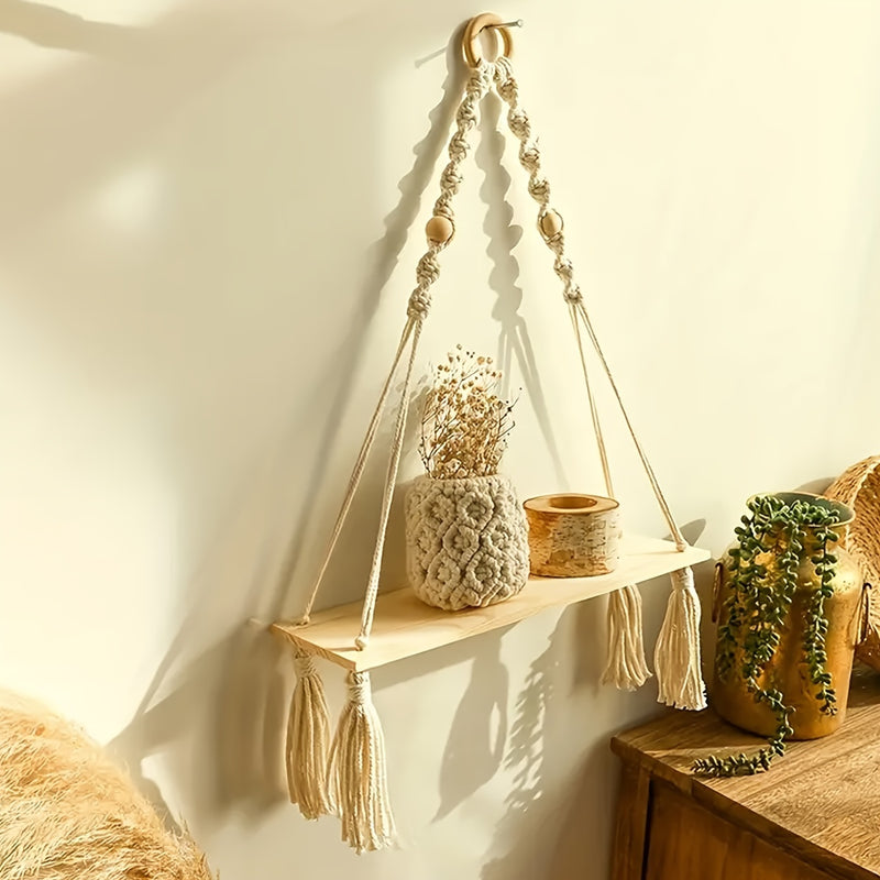 Lunessa Wandrek – Boho Houten Plank met Decoratieve Kwastjes