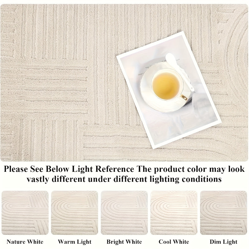 Aurevane Vloerkleed – Beige Hoogpolig Design met Jacquardstructuur