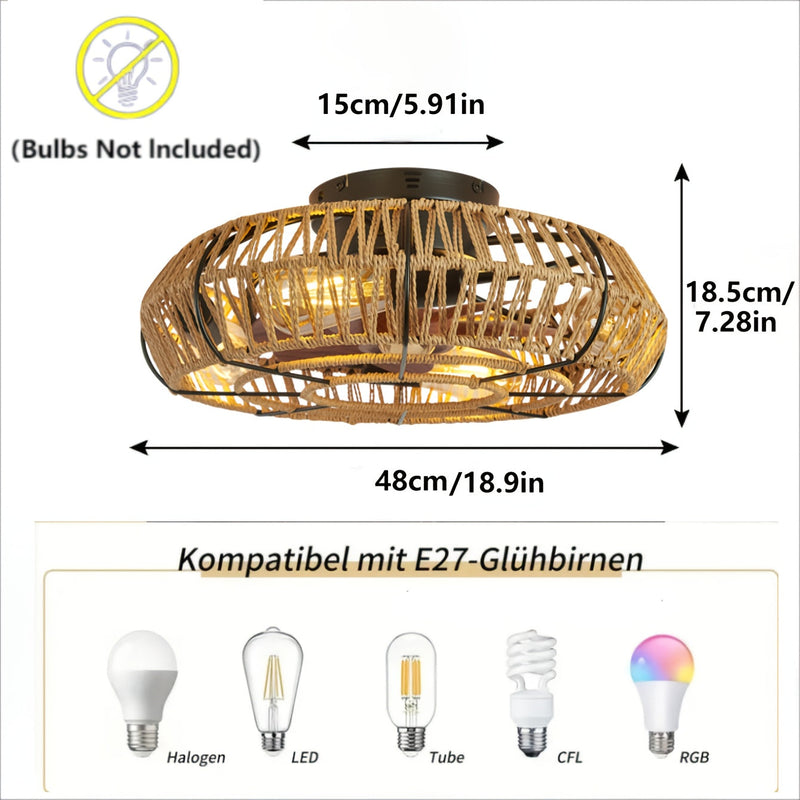 Solvaya Plafondventilator – Handgeweven Rotan Design met Verlichting
