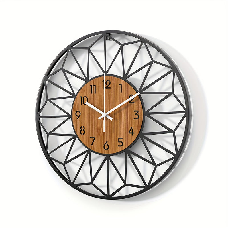 Varello Wandklok – Ronde Metalen Vorm met Houtlook