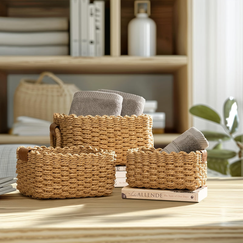 Brevana Boho-Stijl Opbergmanden – Set van 3 met Handvatten