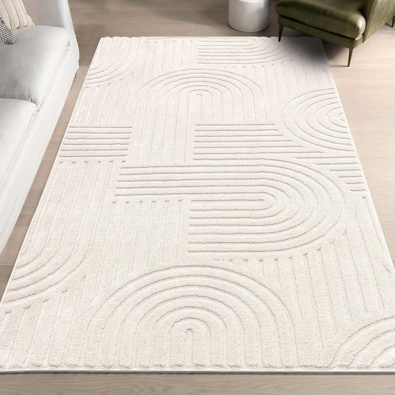 Aurevane Vloerkleed – Beige Hoogpolig Design met Jacquardstructuur