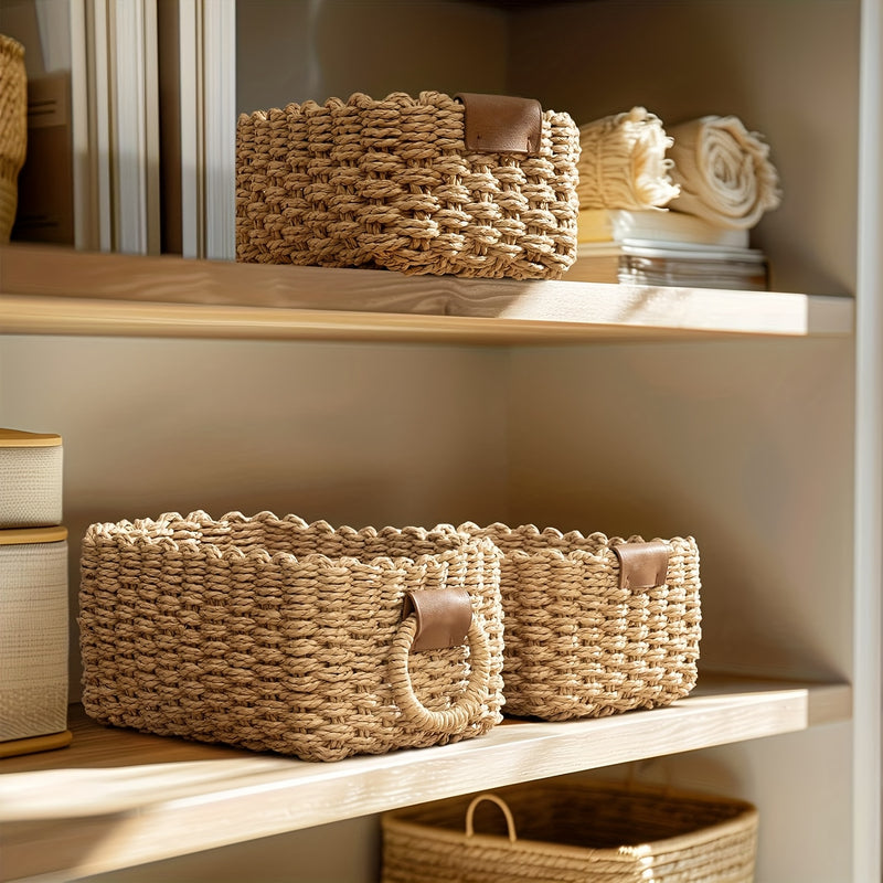 Brevana Boho-Stijl Opbergmanden – Set van 3 met Handvatten