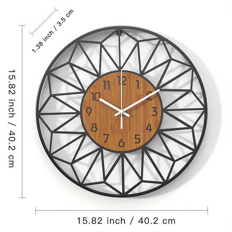Varello Wandklok – Ronde Metalen Vorm met Houtlook