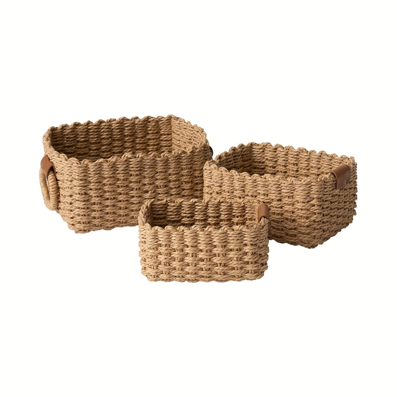 Brevana Boho-Stijl Opbergmanden – Set van 3 met Handvatten