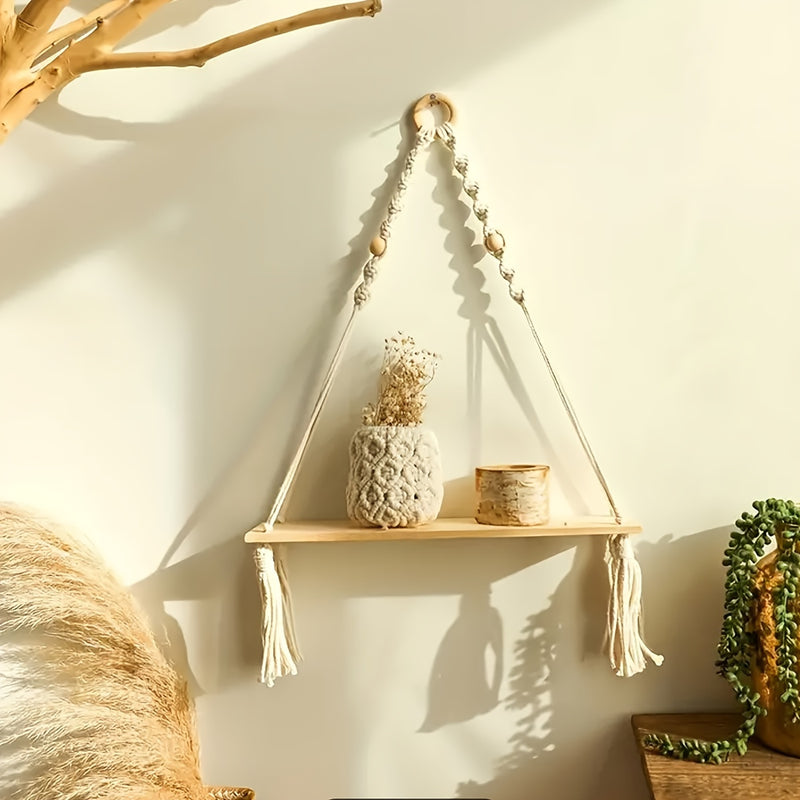 Lunessa Wandrek – Boho Houten Plank met Decoratieve Kwastjes