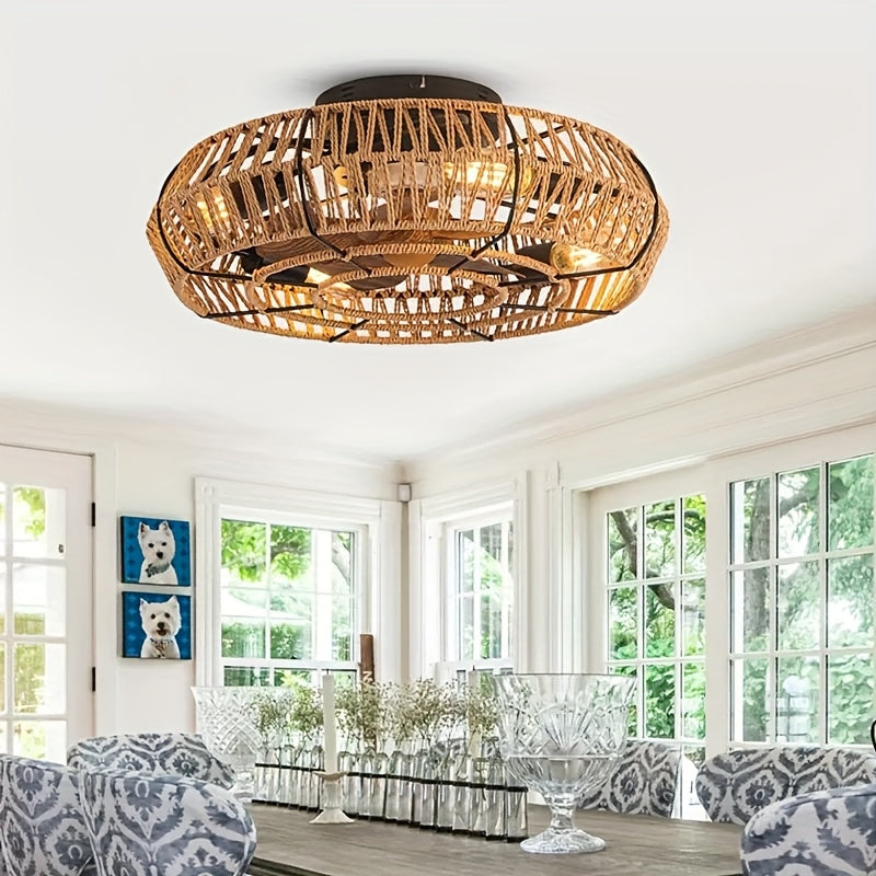 Solvaya Plafondventilator – Handgeweven Rotan Design met Verlichting