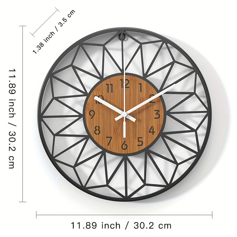 Varello Wandklok – Ronde Metalen Vorm met Houtlook