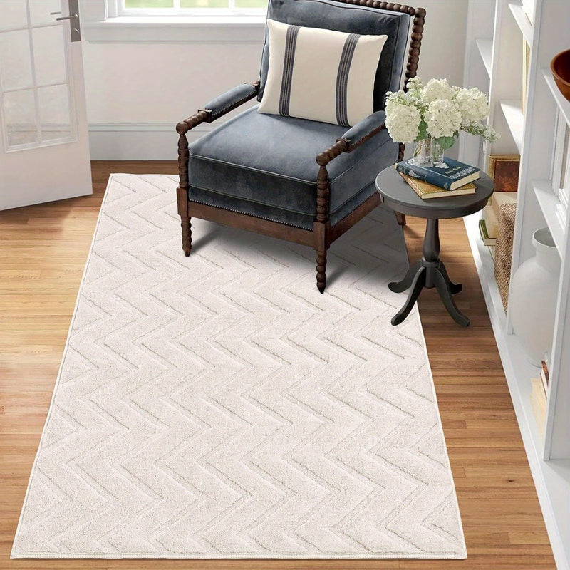 Aurevane Vloerkleed – Beige Hoogpolig Design met Jacquardstructuur