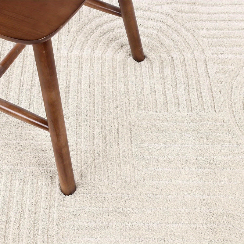 Aurevane Vloerkleed – Beige Hoogpolig Design met Jacquardstructuur