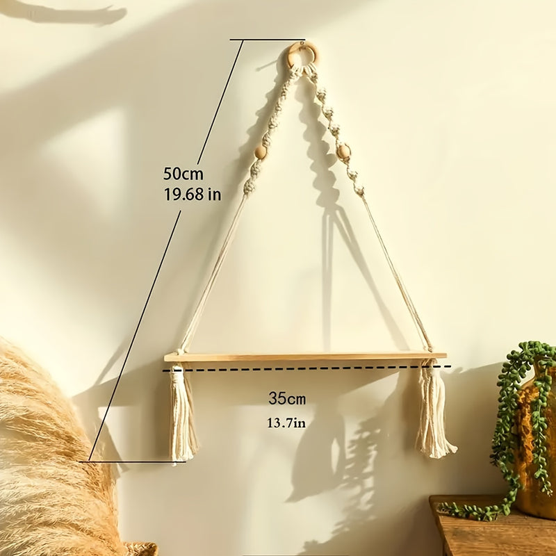 Lunessa Wandrek – Boho Houten Plank met Decoratieve Kwastjes