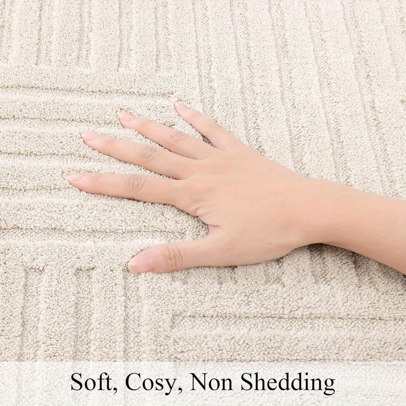 Aurevane Vloerkleed – Beige Hoogpolig Design met Jacquardstructuur